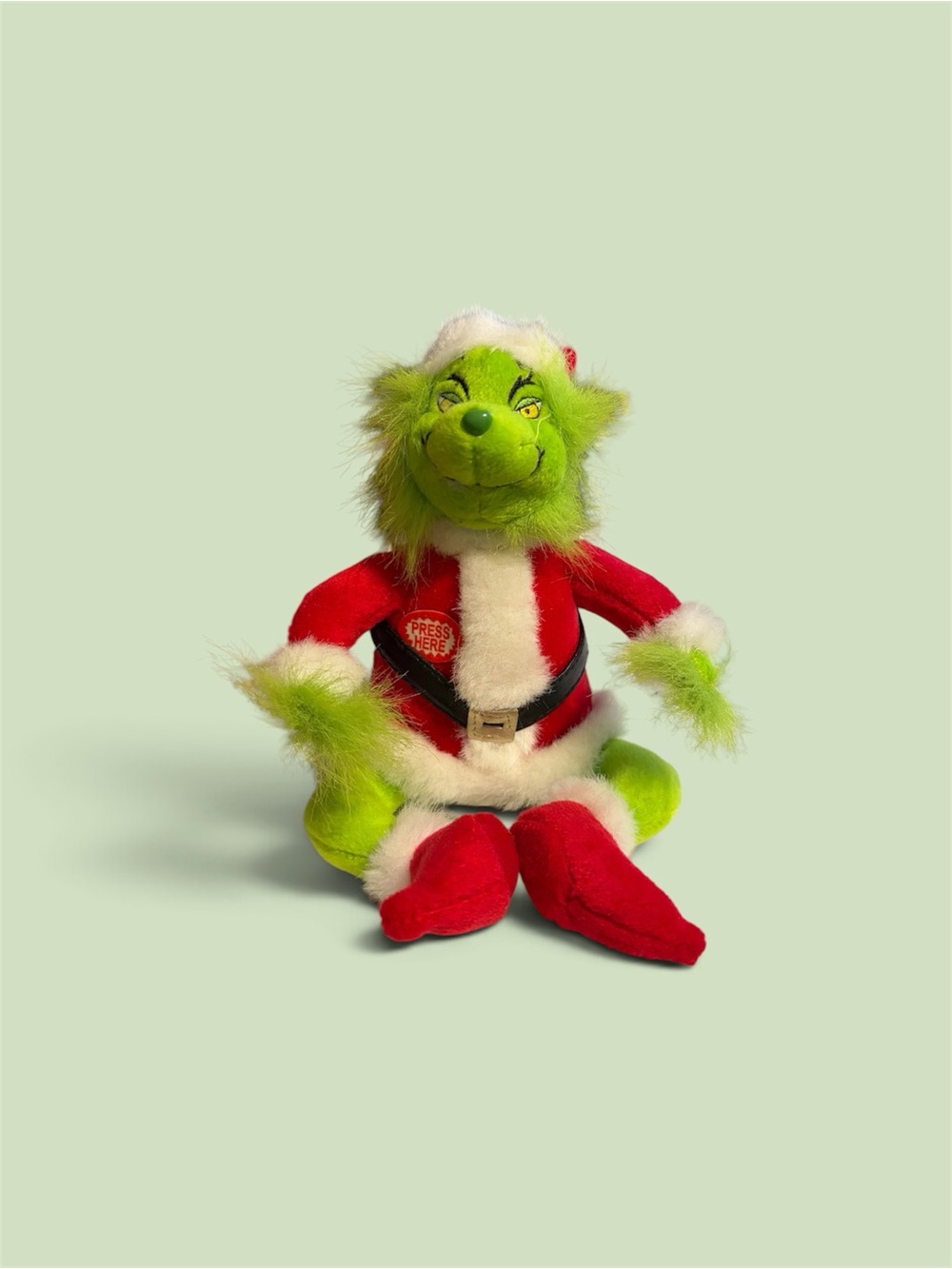 Holiday Green Plush Character in Red Santa Outfit - Kids Stuffed Toy